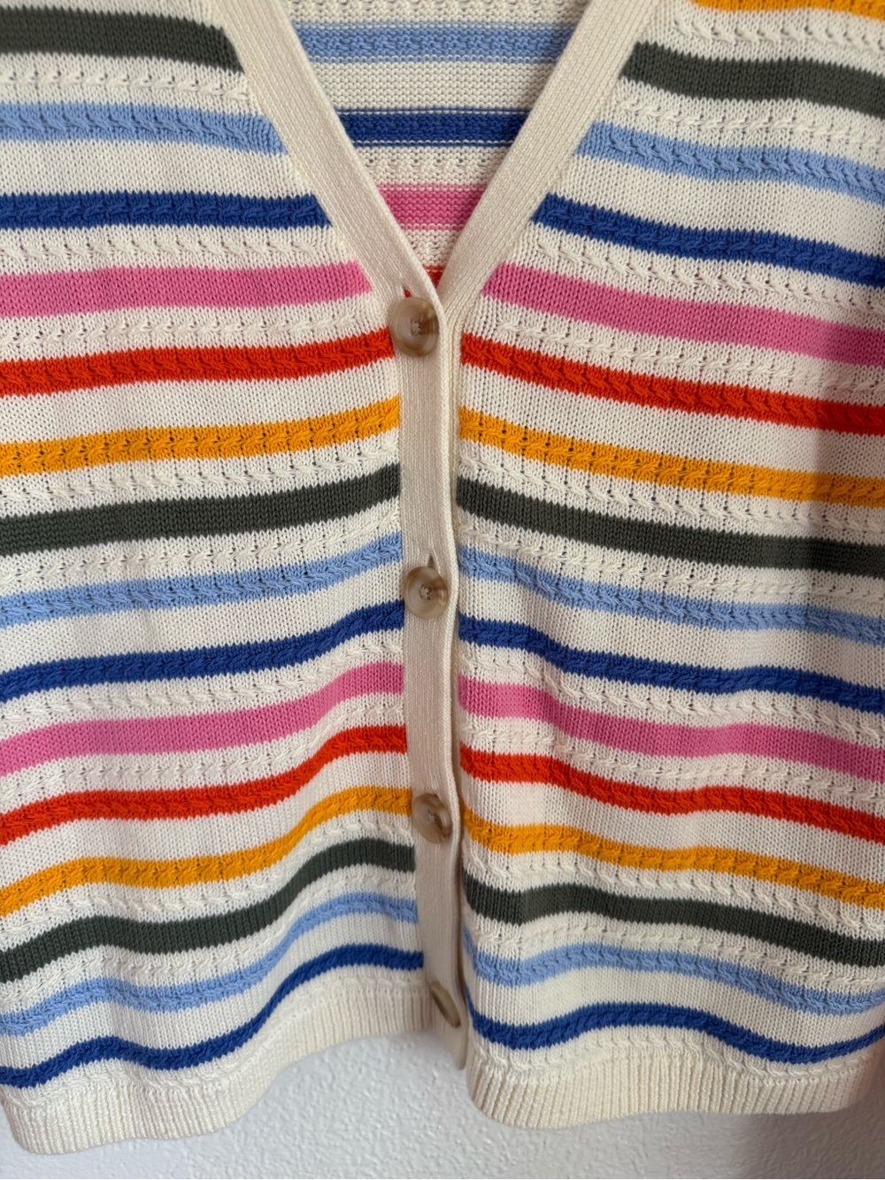 Talbots Size Medium Ribbed V-Neck Cardigan Sweater Striped Colorful Button Front - Picture 2 of 6